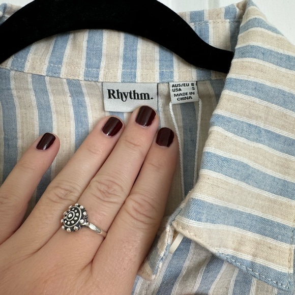 Rhythm - Amore Stripe Oversized Shirt - Blue and Tan - Size Small - Picture 8 of 10